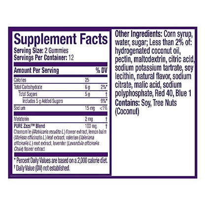 ZzzQuil PURE Zzzs Melatonin Gummies - 2mg Sleep Aid with Chamomile & Lavender | Wildberry Vanilla, 24 Gummies